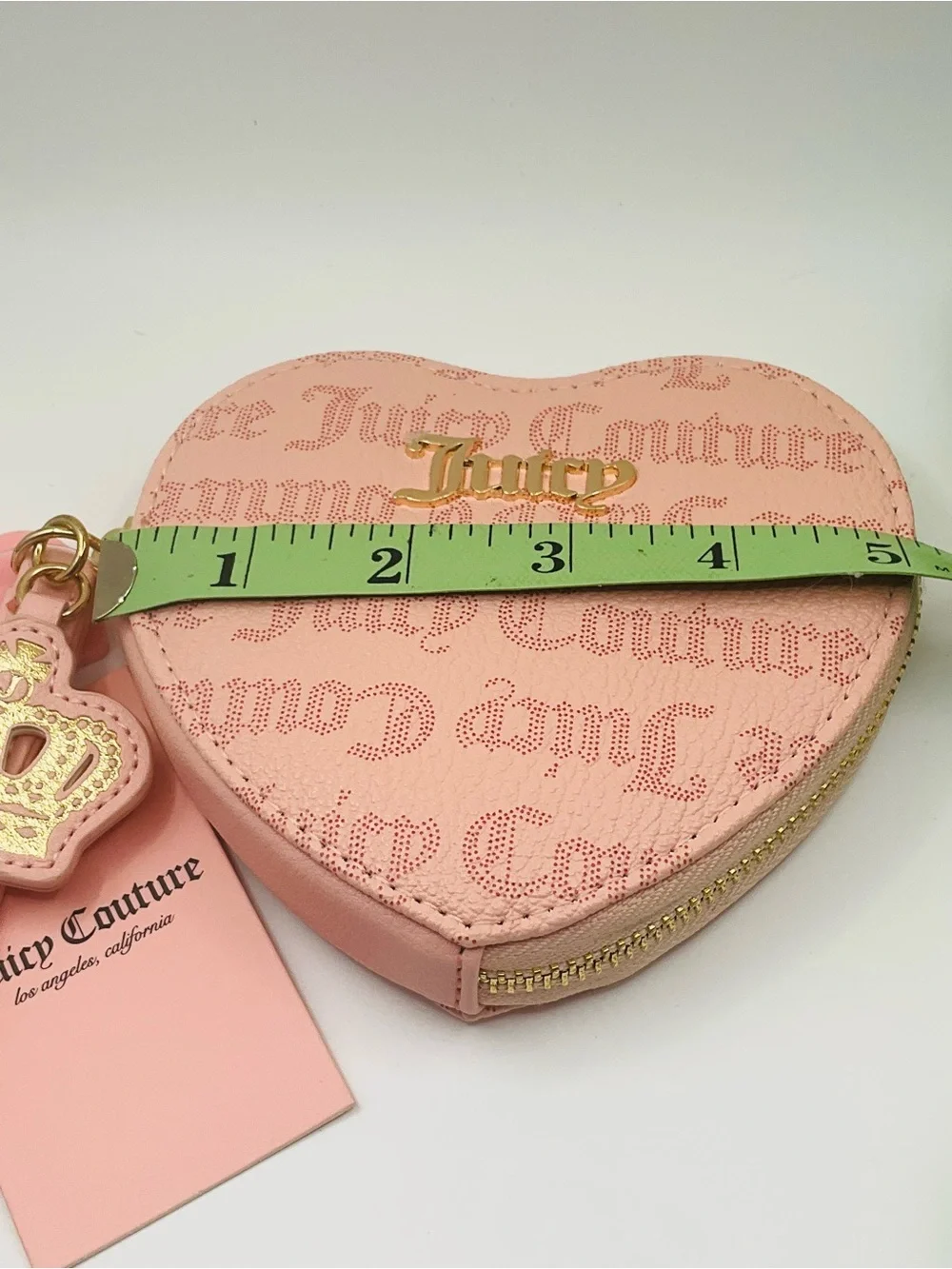 NWT Juicy Couture Pink Heart Wristlet Coin Purse Crown Zip Pull - Macaroon Dots